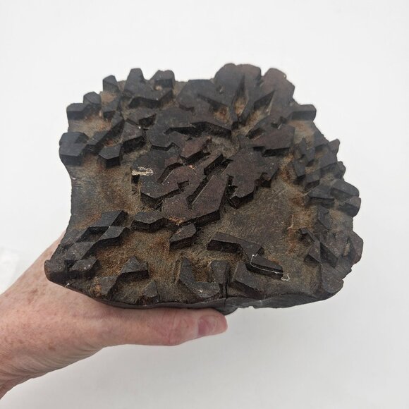 Antique Hand Carved Wood Abstract Pattern Textile Fabric Stamp Block - Picture 2 of 8